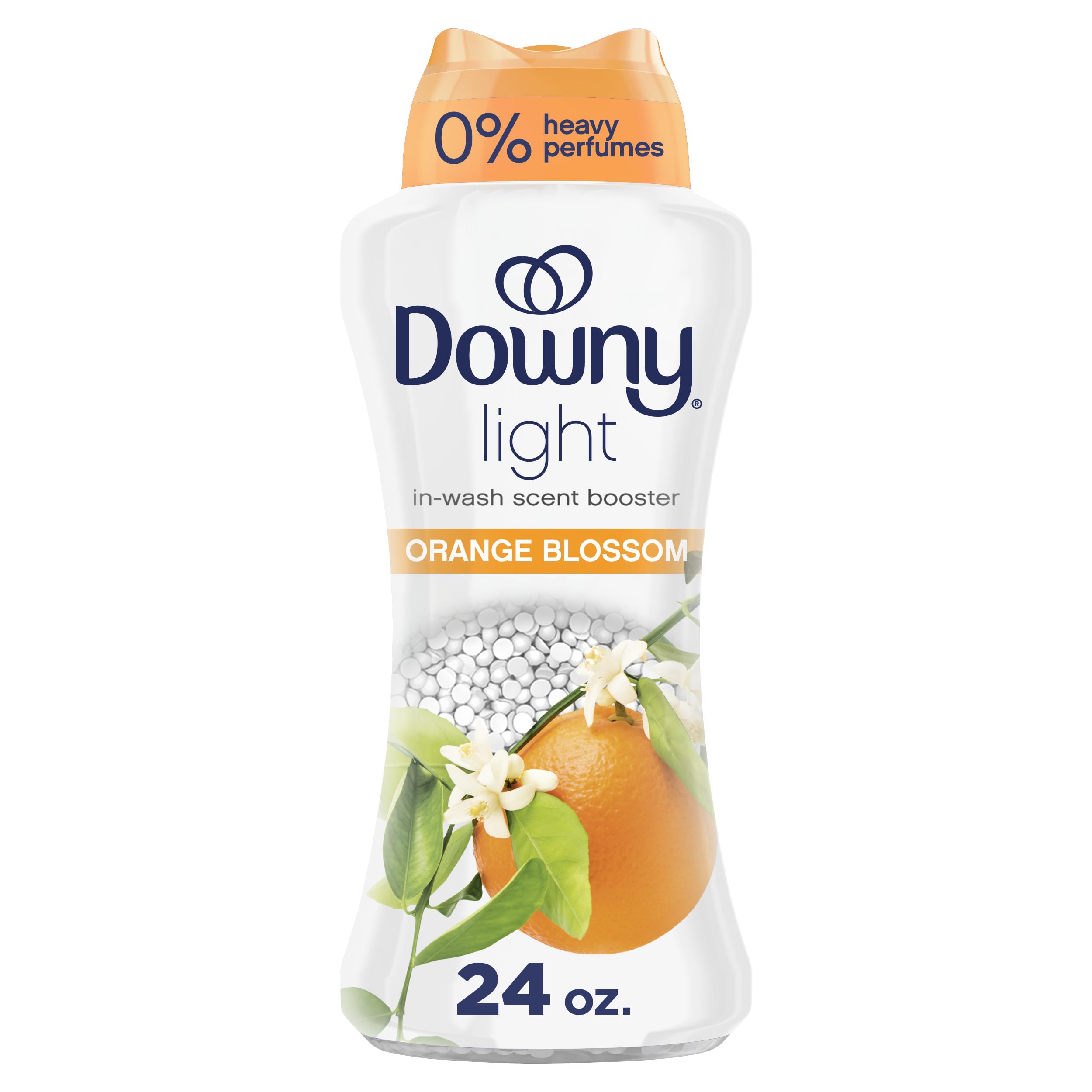 Downy perlas frente del empaque mostrando el aroma Orange Blossom y frescura ligera
