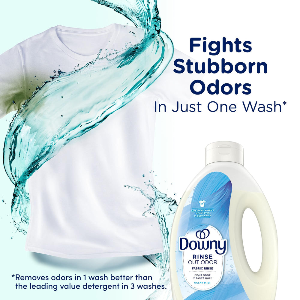 Downy Rinse etiqueta legible con beneficios y aroma Ocean Mist
