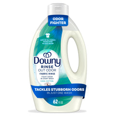 Downy Rinse vista frontal de la botella mostrando uso y frescura