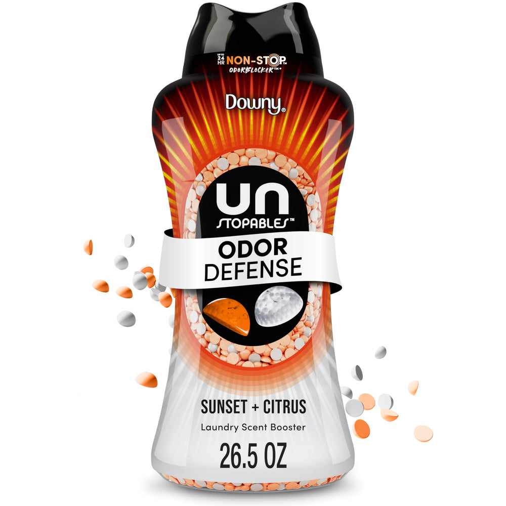 Downy Unstopables frente del envase, presenta tamaño práctico y aroma atractivo