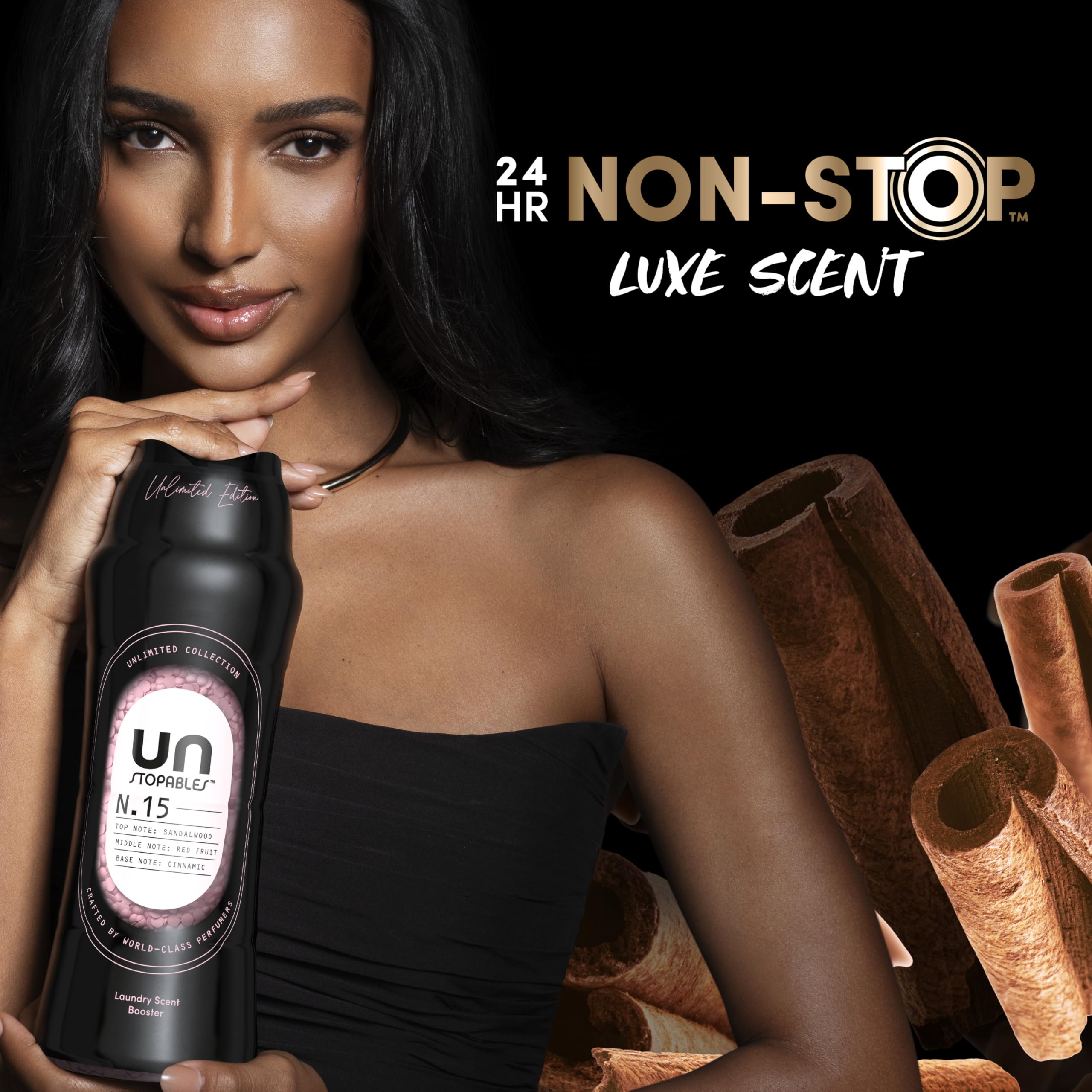 Downy Unstopables etiqueta con instrucciones y beneficio de uso seguro