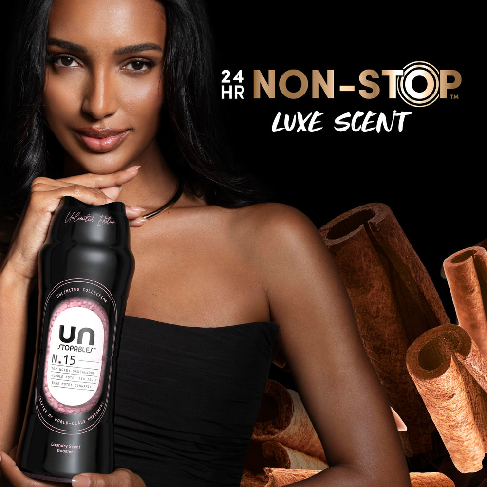 Downy Unstopables etiqueta con instrucciones y beneficio de uso seguro