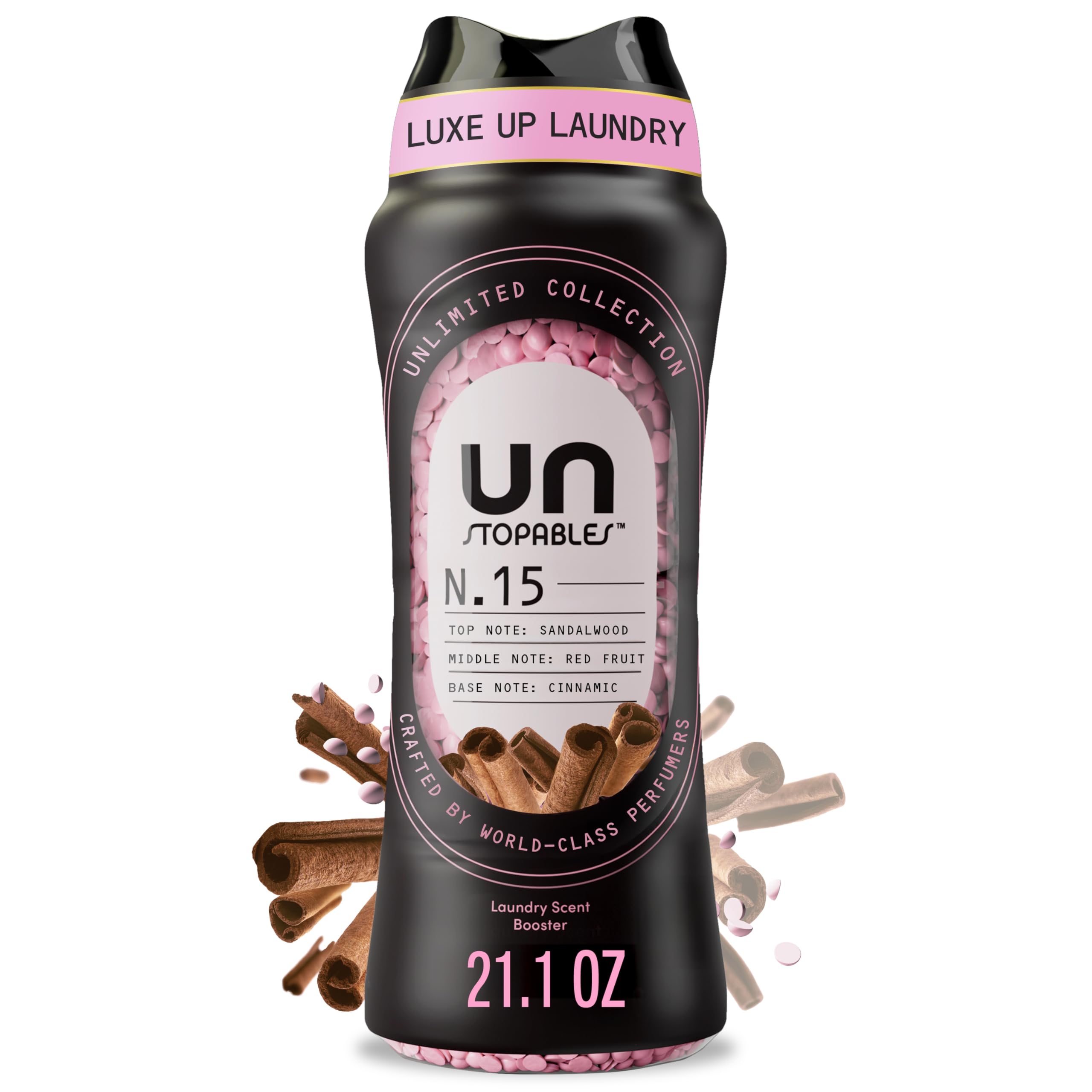 Downy Unstopables frasco frontal mostrando etiqueta y beneficio aroma duradero