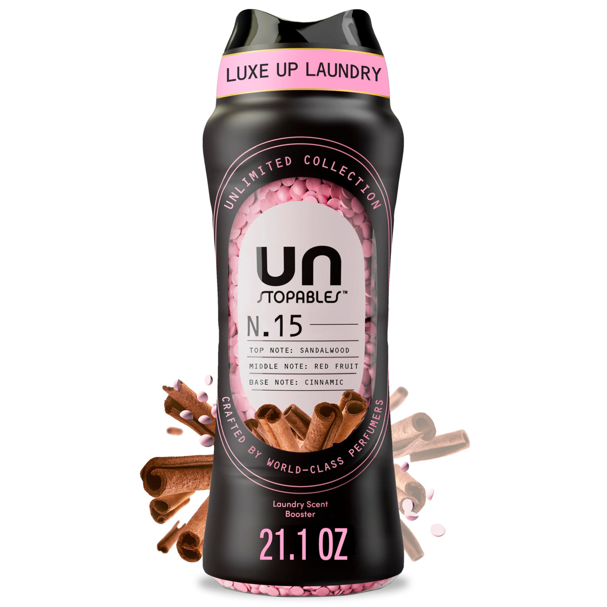Downy Unstopables frasco frontal mostrando etiqueta y beneficio aroma duradero