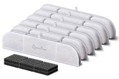 DownyPaws paquete de 6 filtros frontales mostrando caja y contenido, higiene rápida