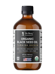 Dr. Berg aceite semilla negra frente del envase, presentación orgánica y protección