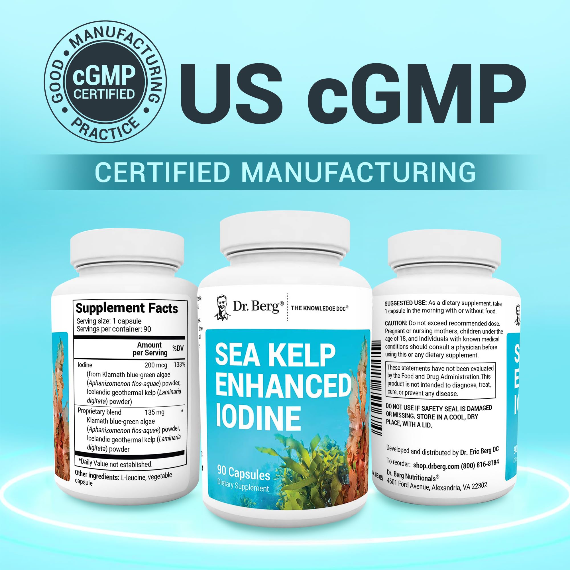 Dr. Berg mezcla de algas y kelp en detalle que sugiere origen marina pura
