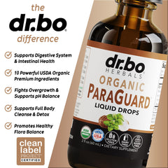 DR. BO botella en mano para comparar escala y tamaño portable de 2 oz