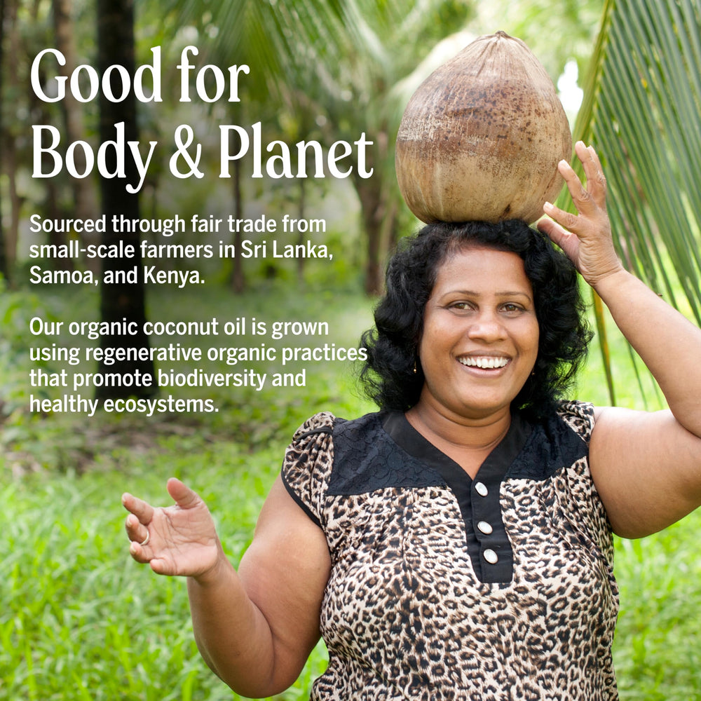 Dr. Bronner's etiqueta con sellos Regenerative Organic y Fair Trade