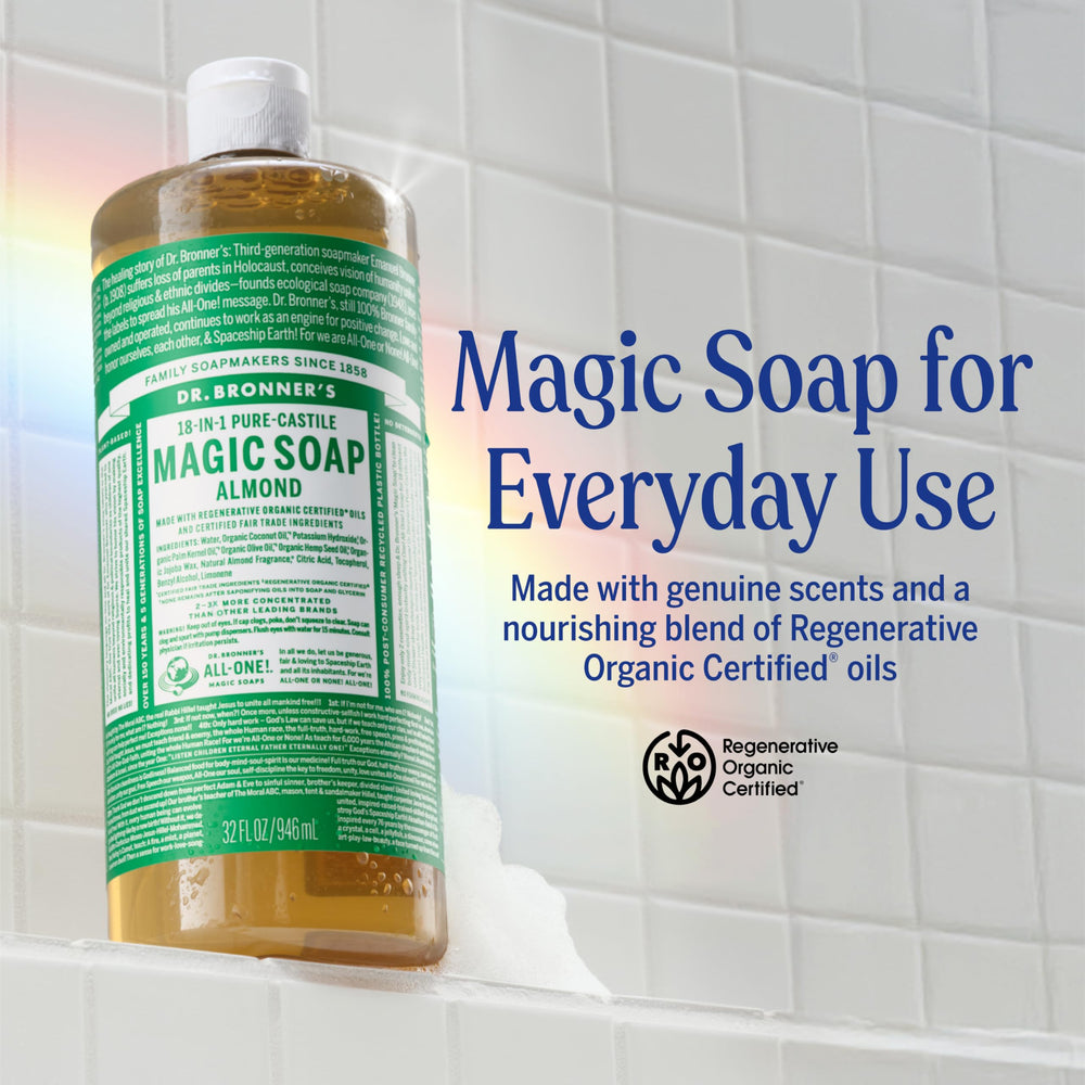 Dr. Bronner's primer plano de la bomba, fácil dosificación y ahorro