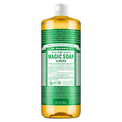 Dr. Bronner's frente de botella 32 oz mostrando etiqueta y diseño, garantía de ingredientes orgánicos