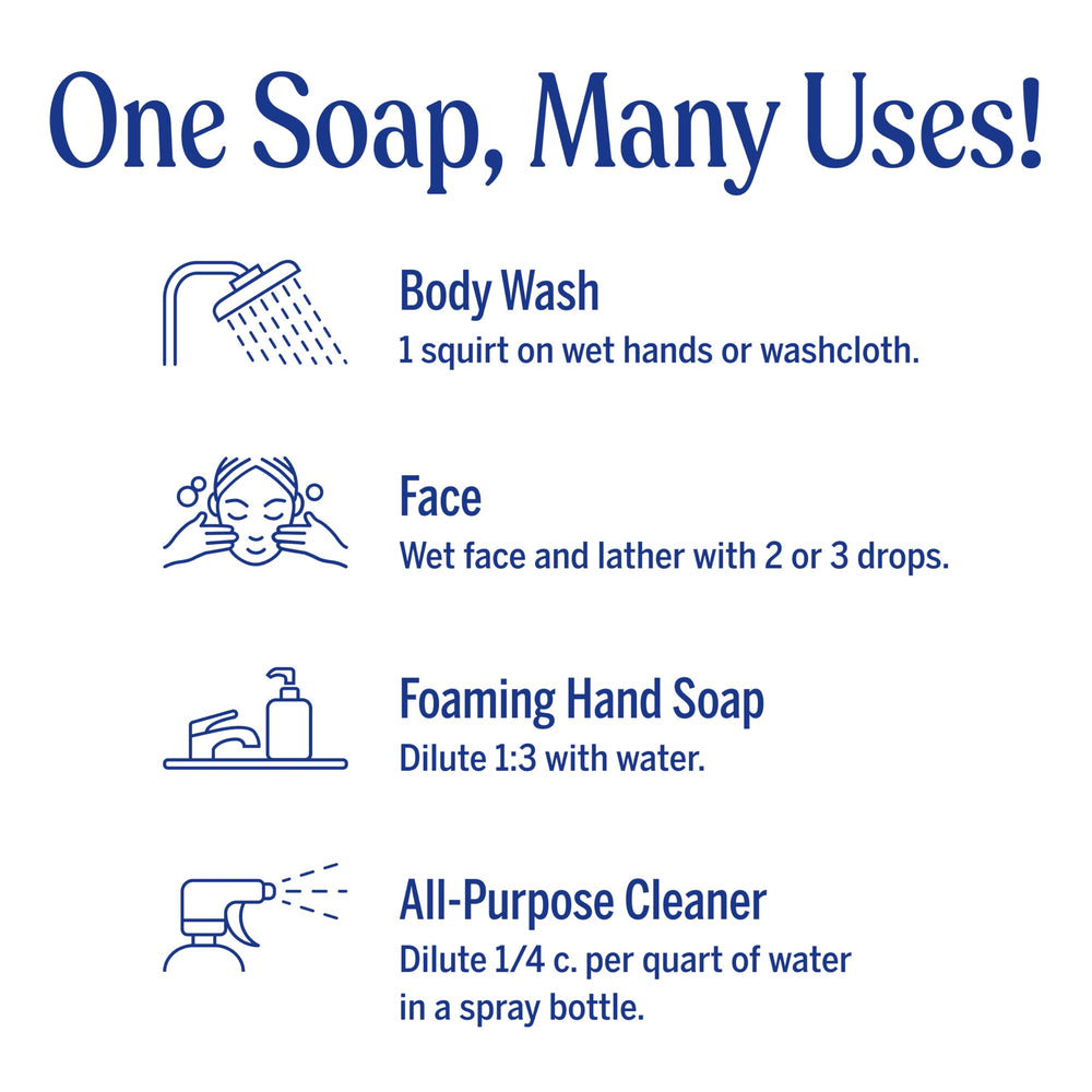Jabón Dr. Bronner's diluido en lavavajillas casero mostrando eficiencia y ahorro por dilución