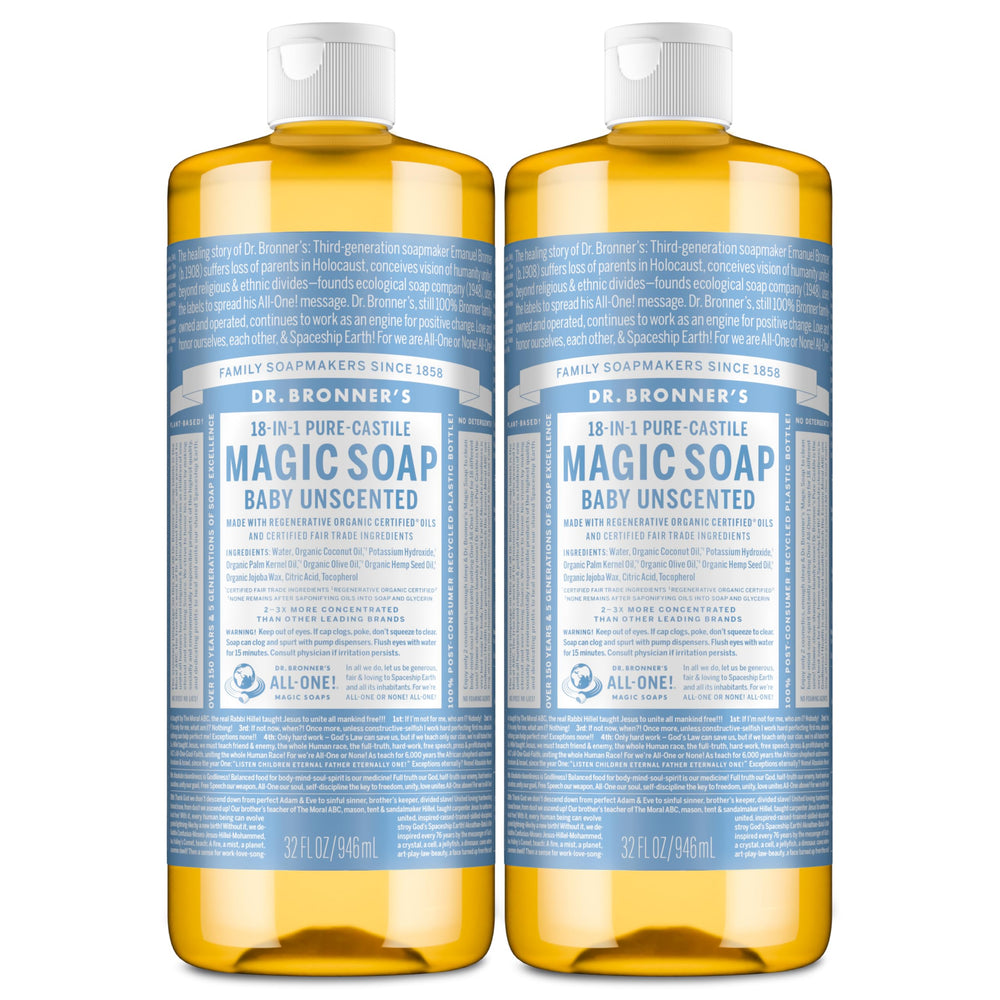 Dr. Bronner's envase frontal 32 oz sin fragancia, presentación clara y concentrada
