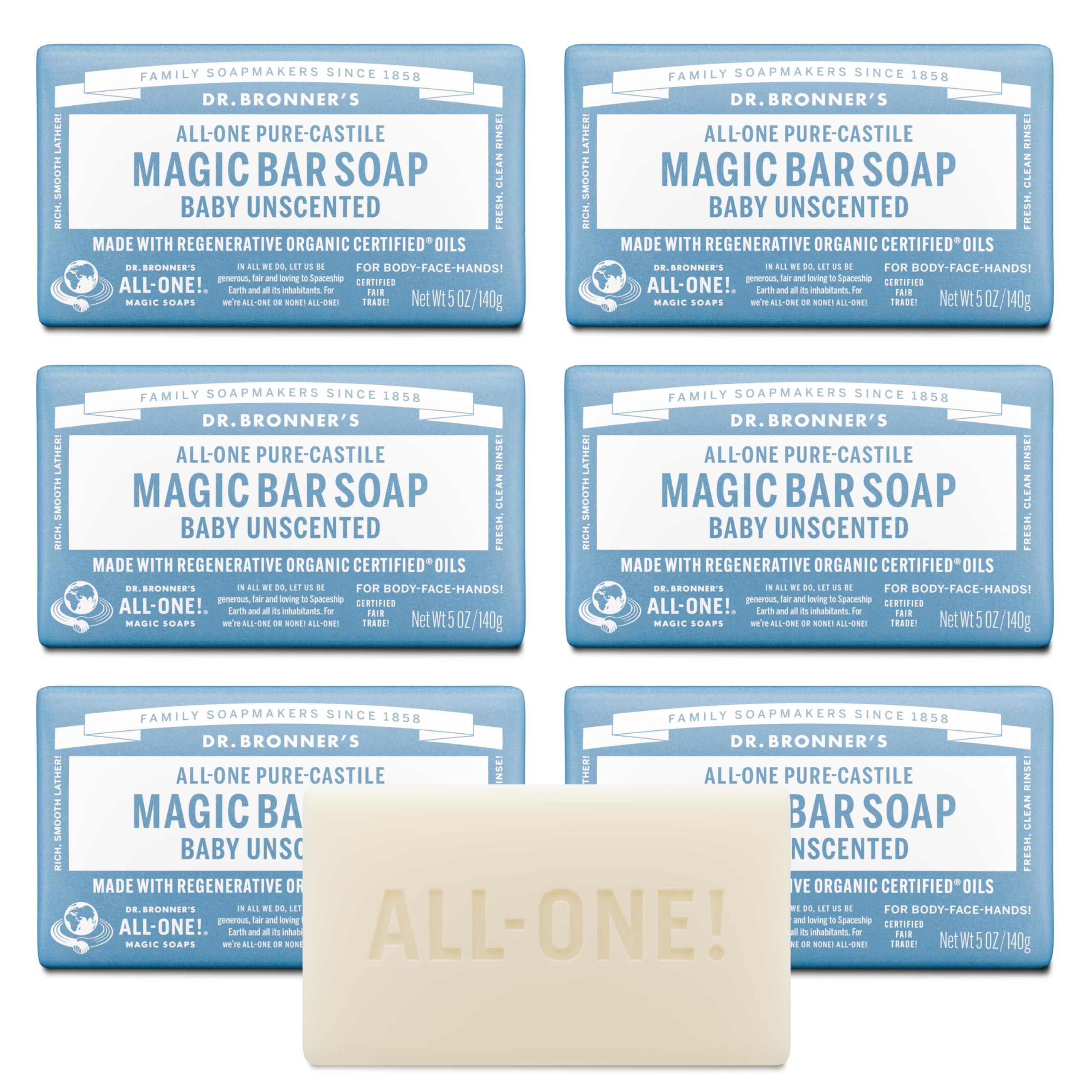 Dr. Bronner's frontal del embalaje mostrando el sello baby sin fragancia y limpieza suave