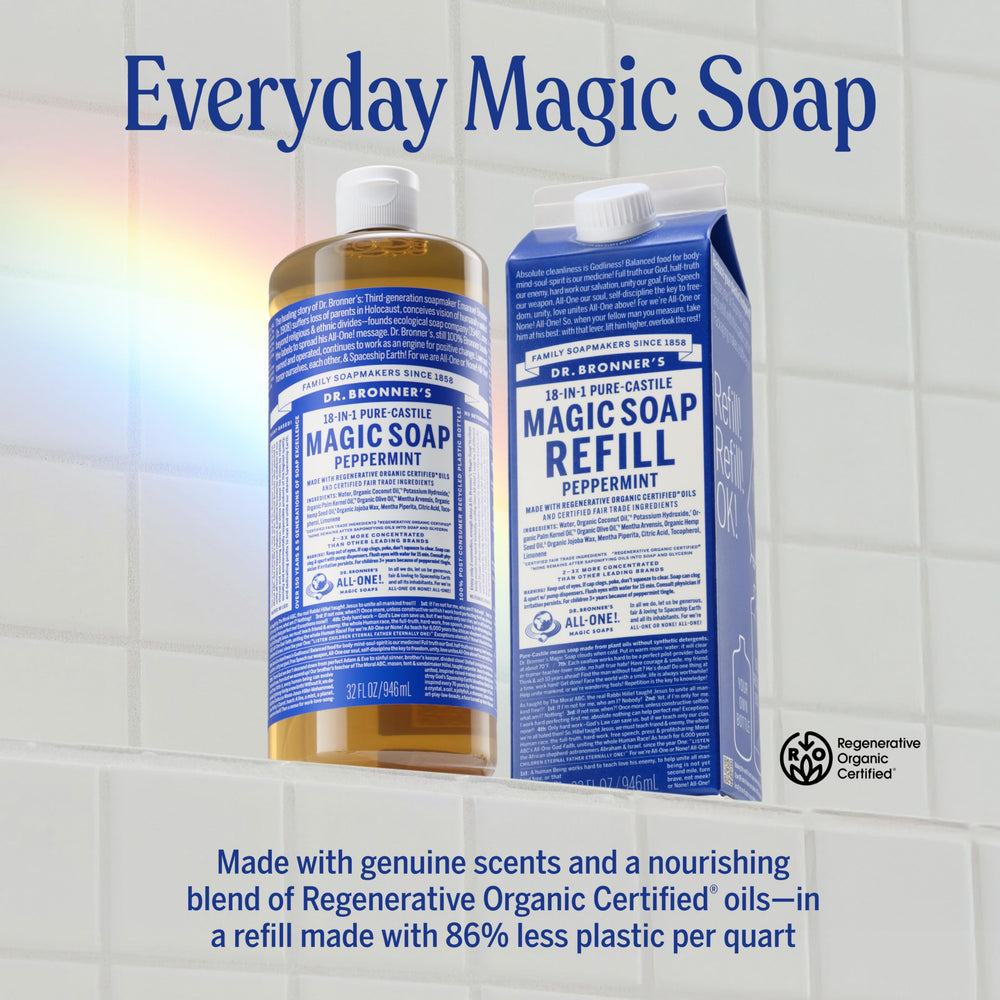 Dr. Bronner's caja de recarga eco con aceite orgánico, reduce residuos