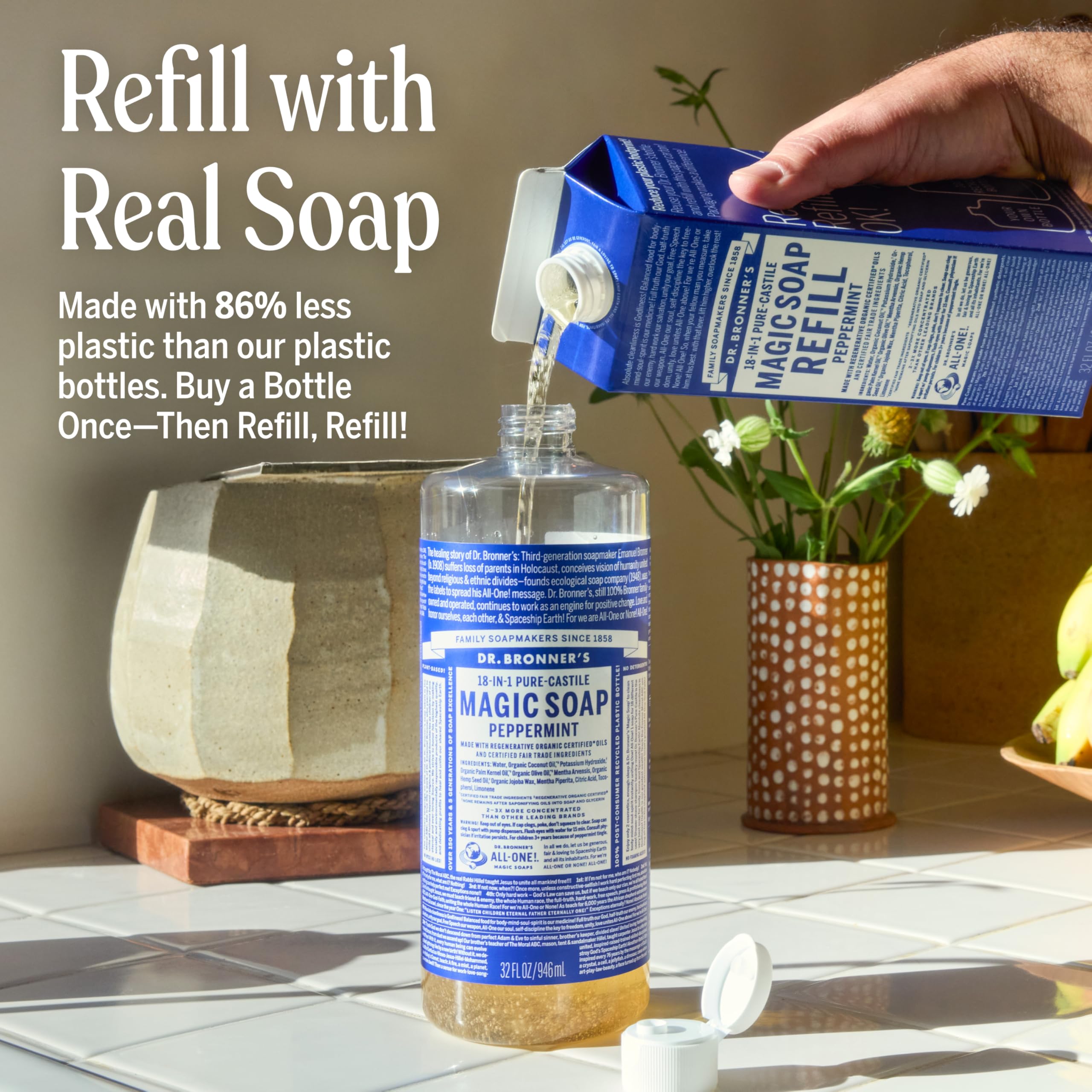 Dr. Bronner's textura de espuma rica en manos para limpieza eficaz