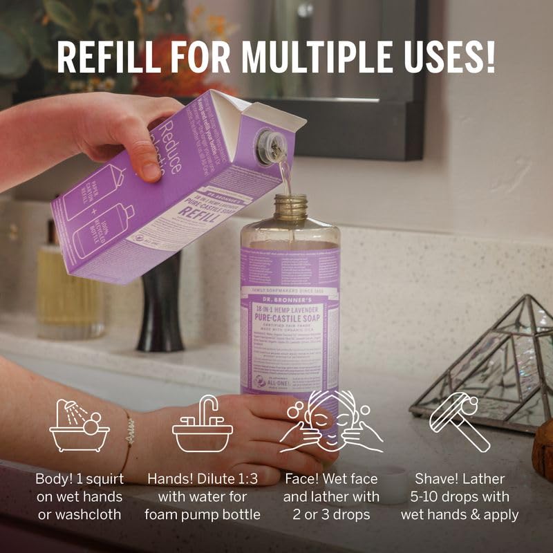 Dr. Bronner's etiqueta con certificaciones orgánicas y comercio justo visible