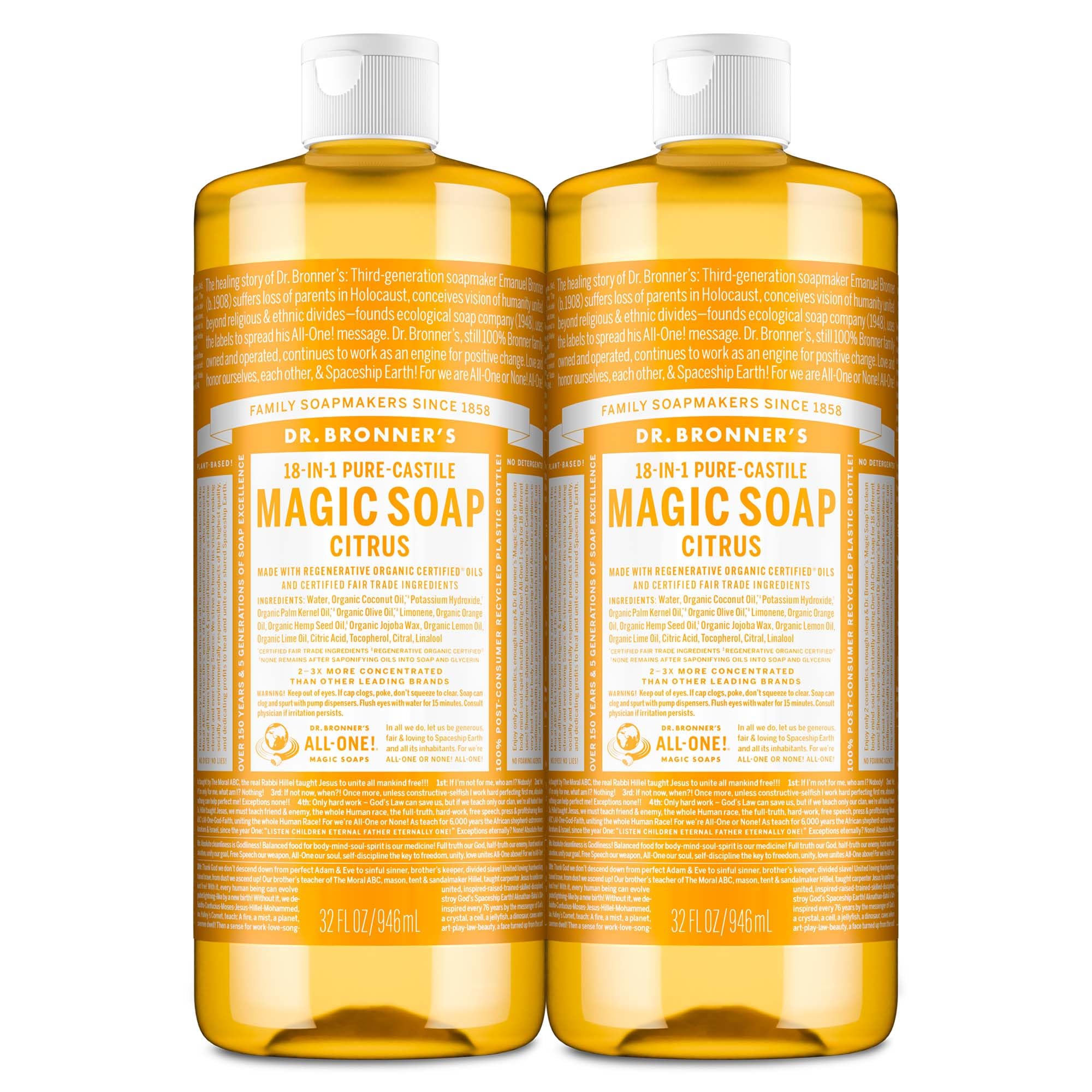 Dr. Bronner's pack frontal con dos botellas, ahorro y limpieza versátil