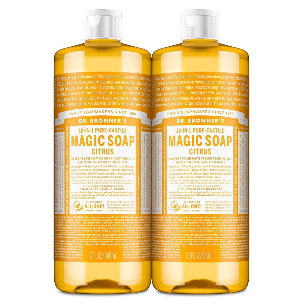Dr. Bronner's pack frontal con dos botellas, ahorro y limpieza versátil