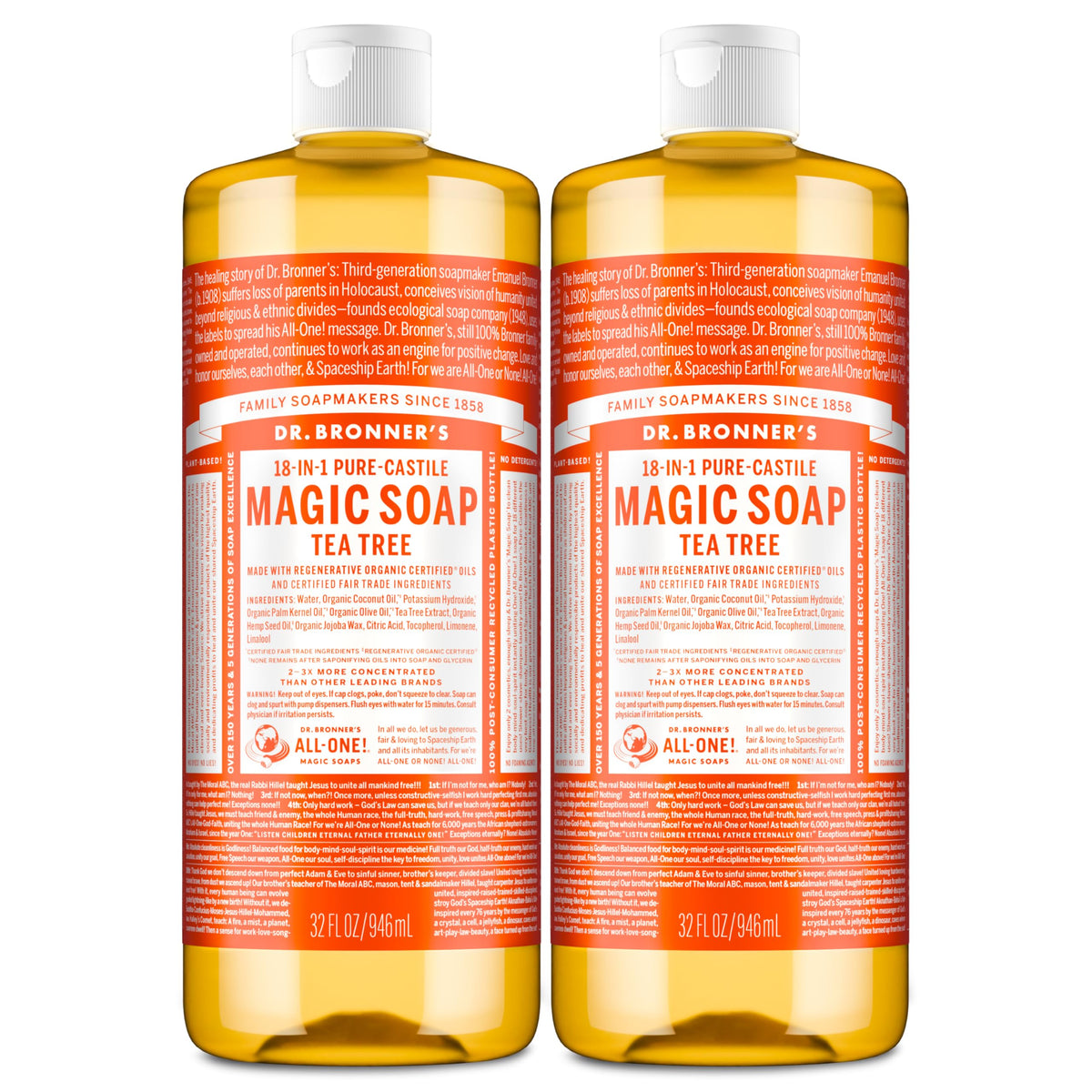 Dr. Bronner's frente pack 32 oz mostrando valor y ahorro