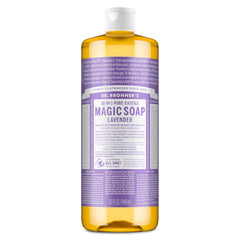 Dr. Bronner's botella frontal lavanda mostrando envase y aroma relajante