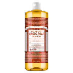 Dr. Bronner's botella frontal eucalipto mostrando tamaño y diseño