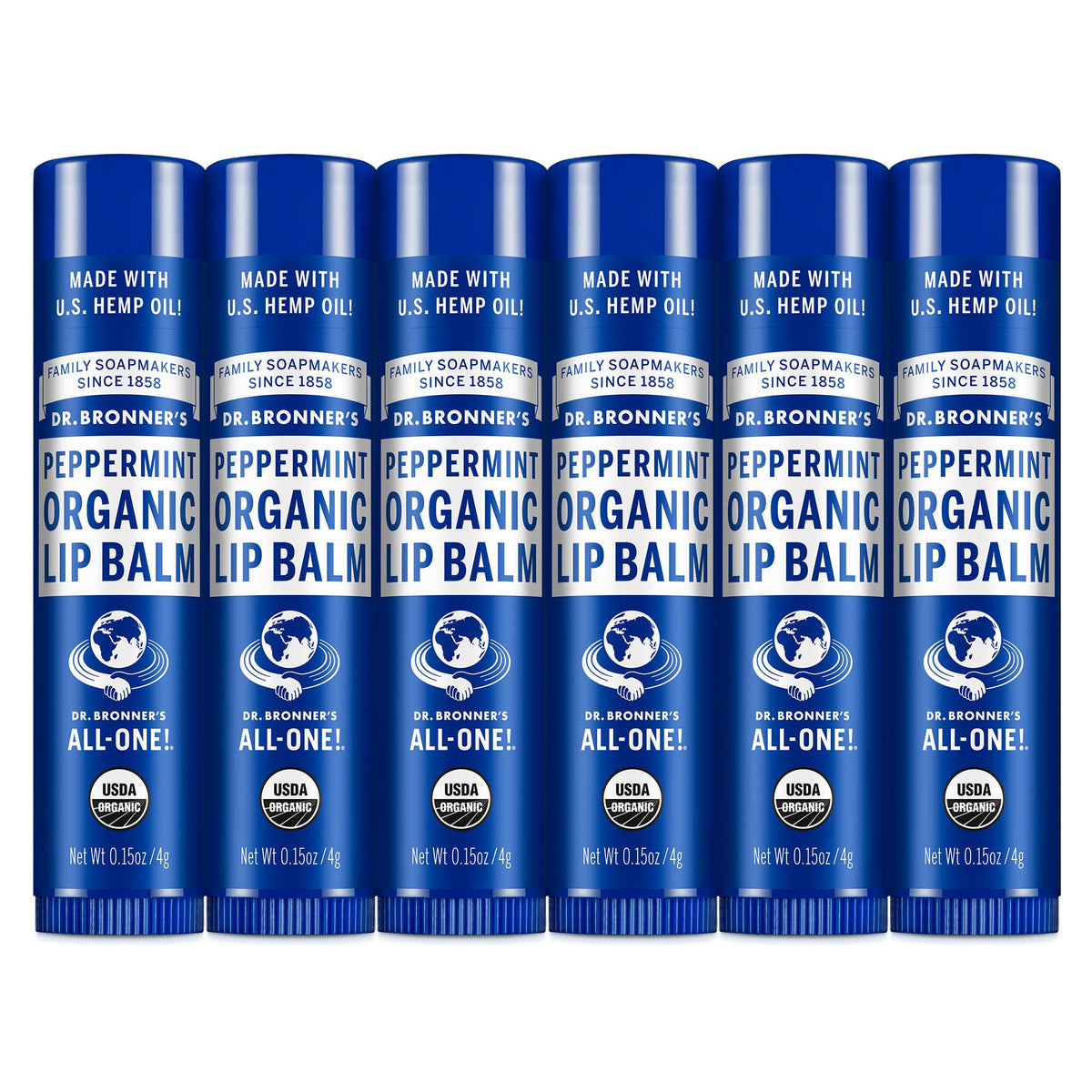 Dr. Bronner's pack frontal mostrando seis sticks y protección inmediata