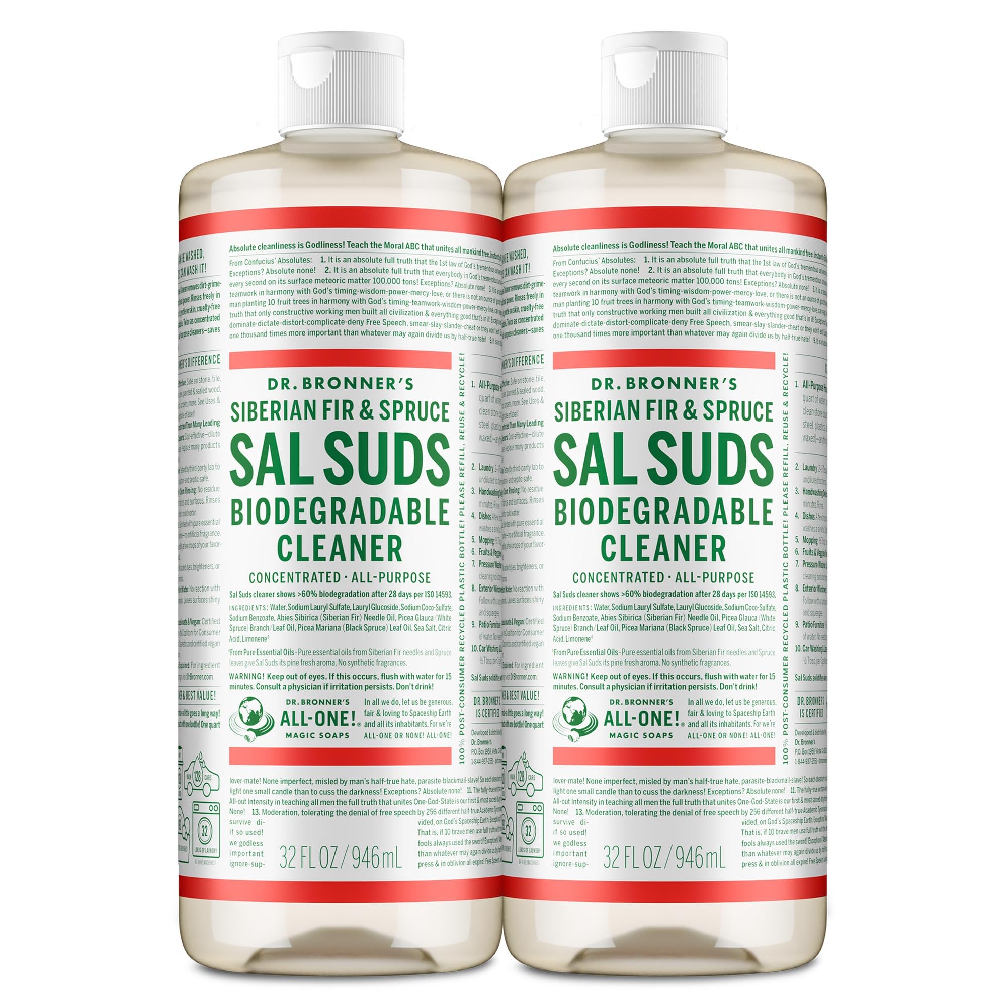 Dr. Bronner's botella frontal pack que muestra apariencia y volumen