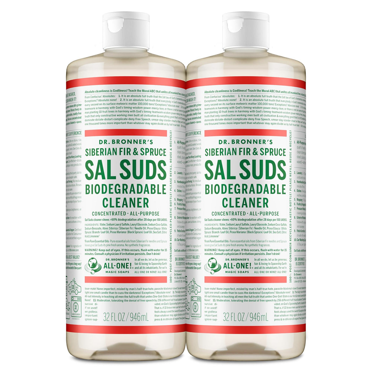 Dr. Bronner's botella frontal pack que muestra apariencia y volumen