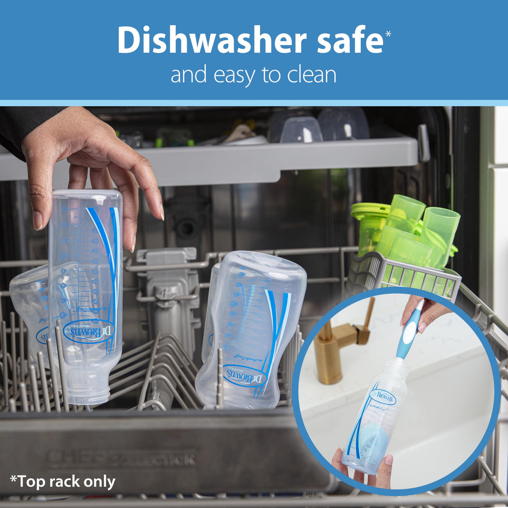 Dr. Brown's bottle in use with parent feeding for smoother feeds