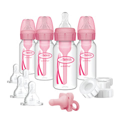 Dr. Brown's front packaging in pink showing complete feeding set benefits