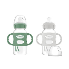 Dr. Brown's vista frontal del pack verde y gris, facilita transición segura