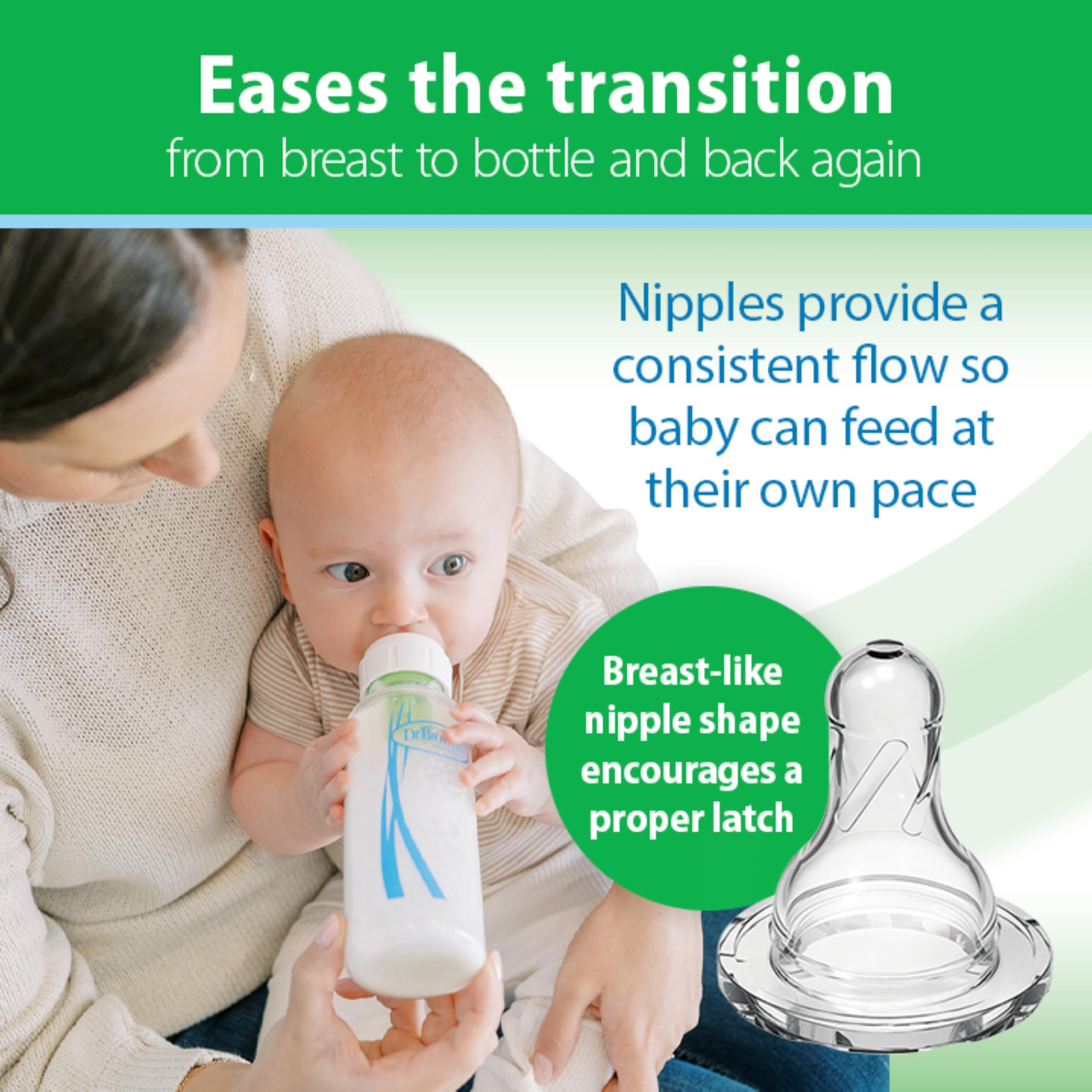 Dr. Brown's detalle del vidrio borosilicato resistente que mantiene sabor