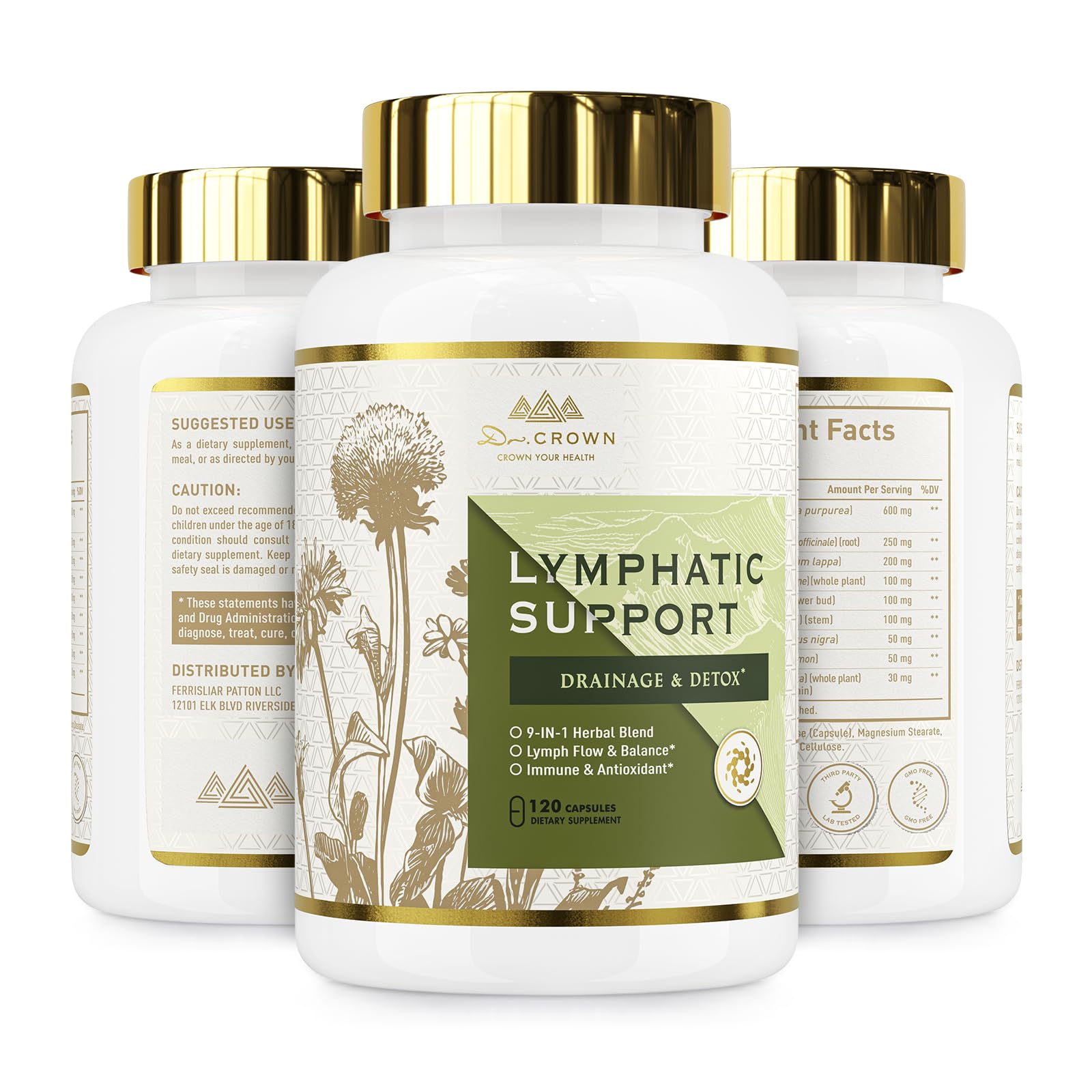 DR. CROWN sello GMP y certificado de pruebas, destacando calidad y control de pureza