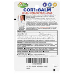 Dr. Dan's Cortibalm aplicado en labios con apariencia calmada y protegida