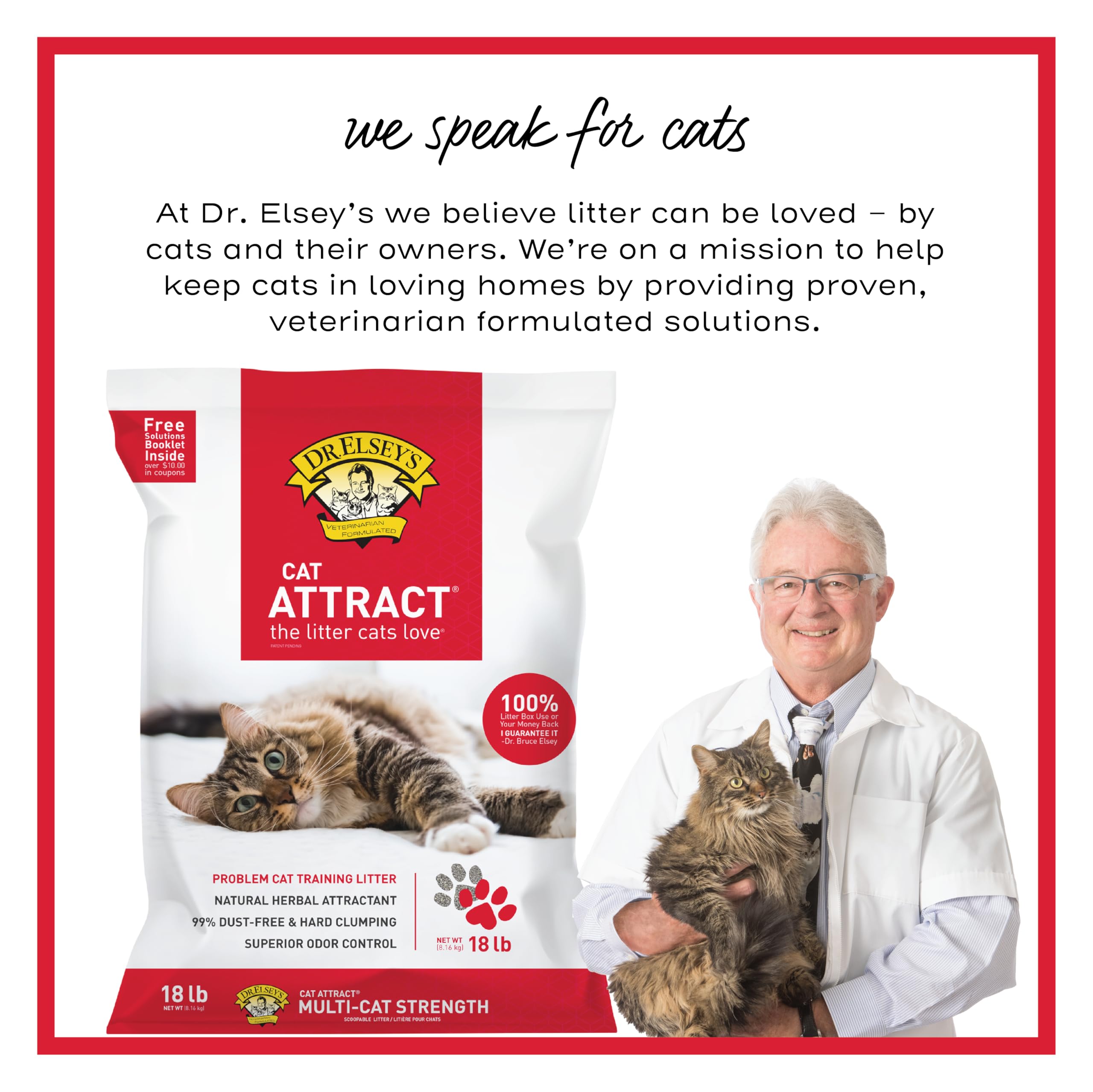 Dr. Elsey's etiqueta con ingredientes y guía, información clara para propietarios