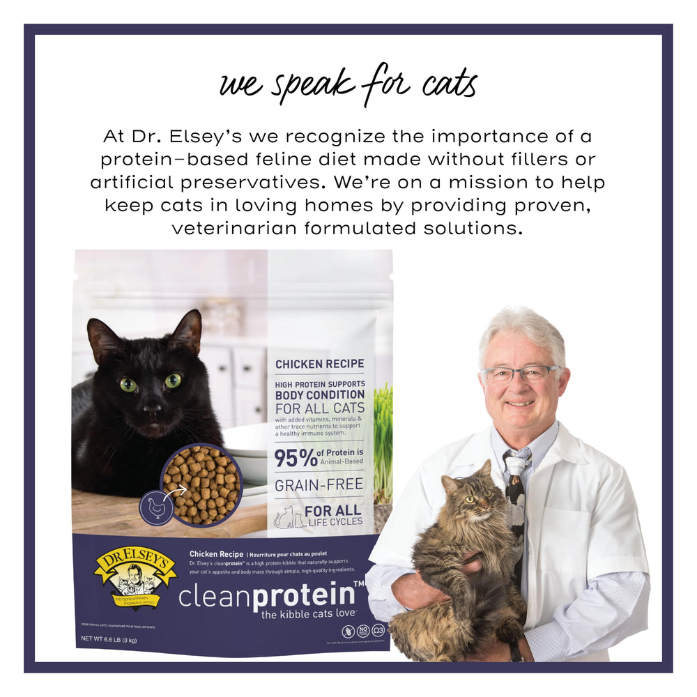 Dr. Elsey's etiqueta nutricional cercana mostrando información de proteína y omega-3