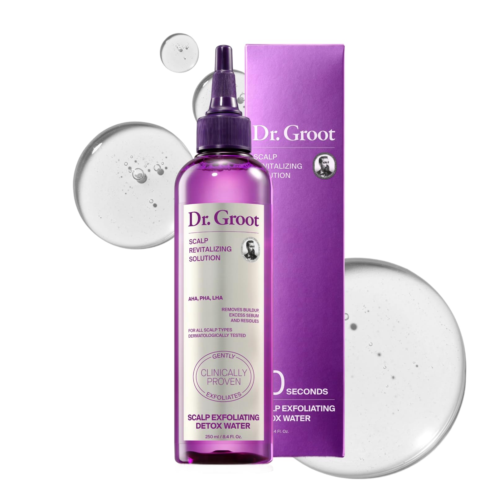 Dr. Groot etiqueta trasera con ingredientes y beneficio transparente