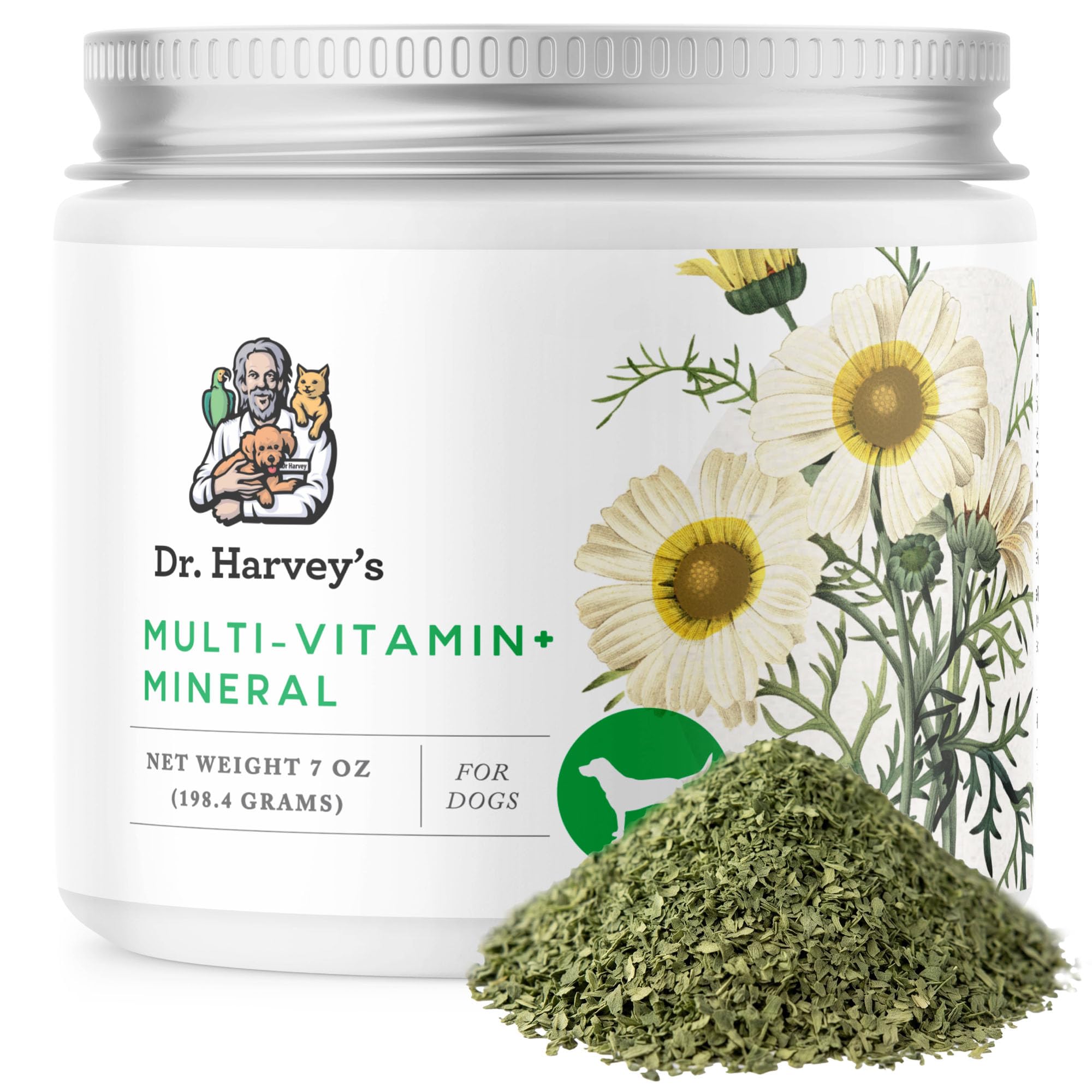 Dr. Harvey's frasco frontal con etiqueta clara y beneficios visibles