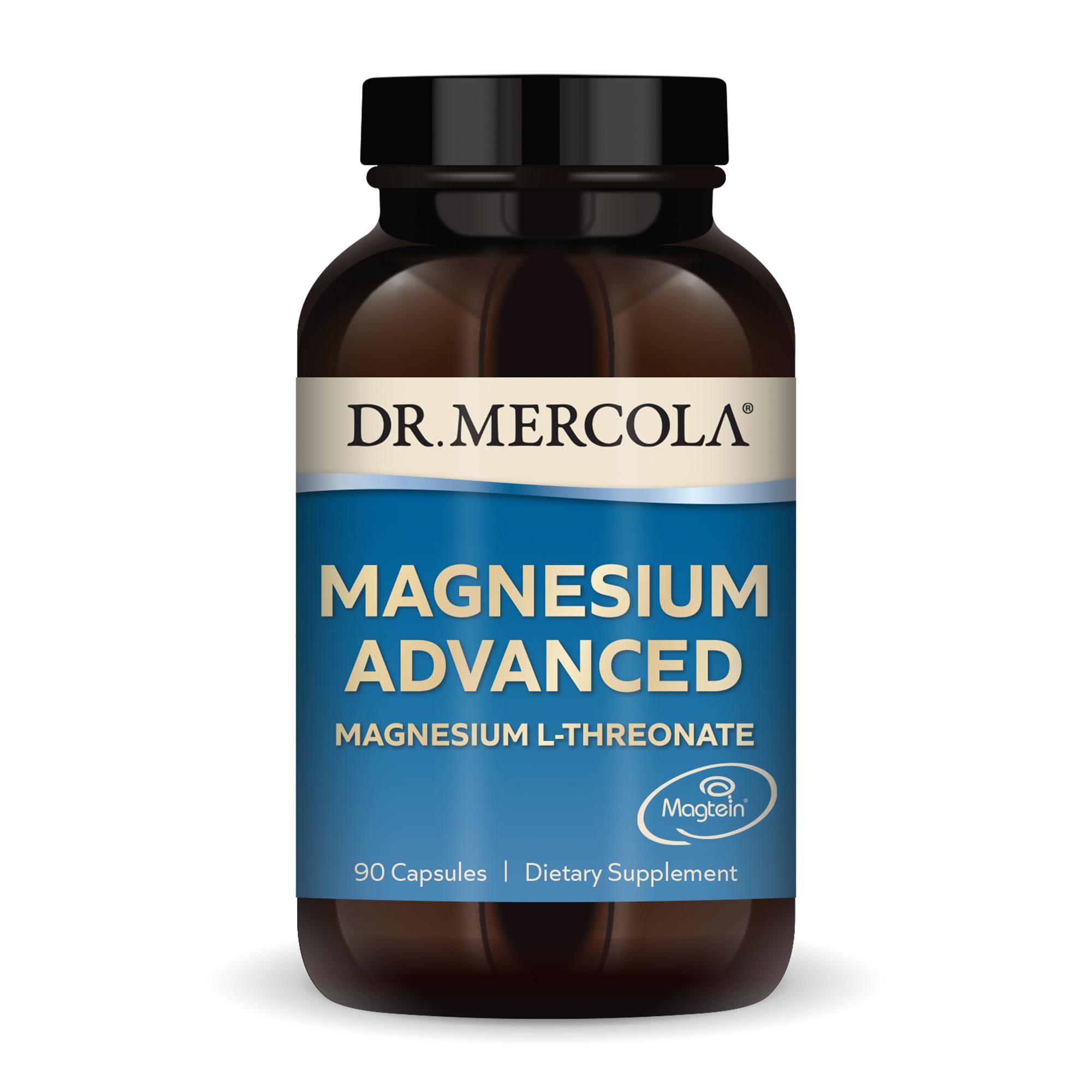 Dr. Mercola frasco frontal mostrando etiqueta clara y beneficios