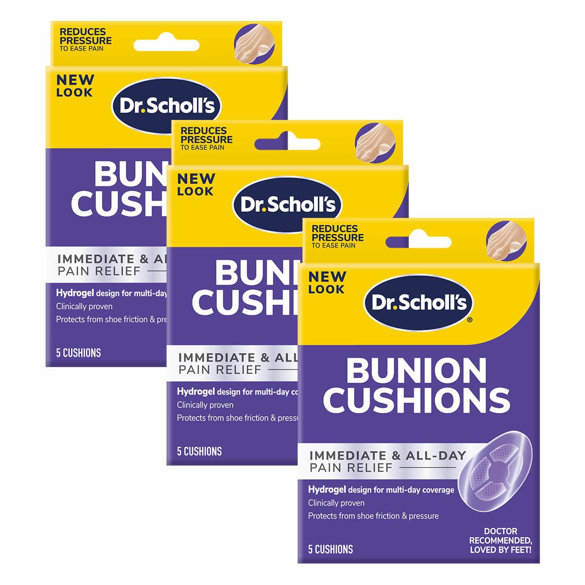 Dr. Scholl's embalaje frontal del pack de cojines Duragel mostrando unidades