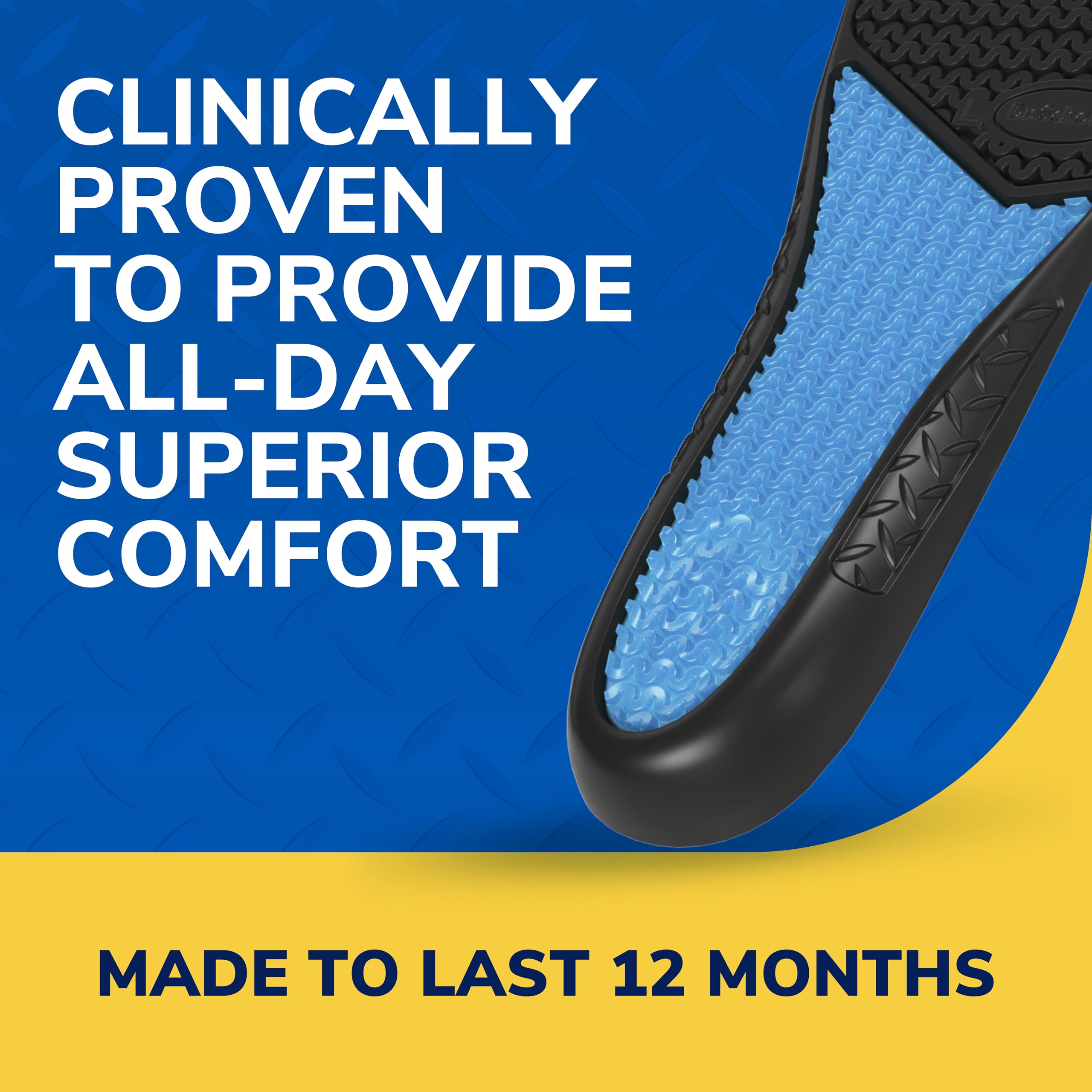 Dr. Scholl's plantillas colocadas dentro de una bota de trabajo para soporte