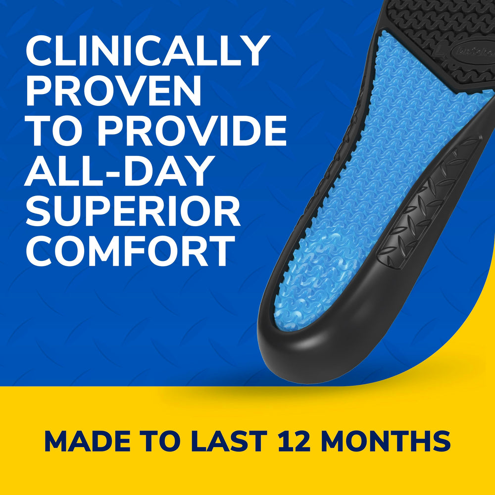 Dr. Scholl's plantillas colocadas dentro de una bota de trabajo para soporte