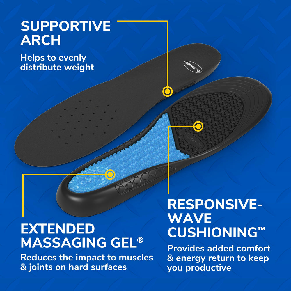 Dr. Scholl's etiqueta Polygiene mostrando control de olores y frescura
