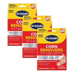 Dr. Scholl's empaque frontal mostrando 18 parches y beneficios visibles