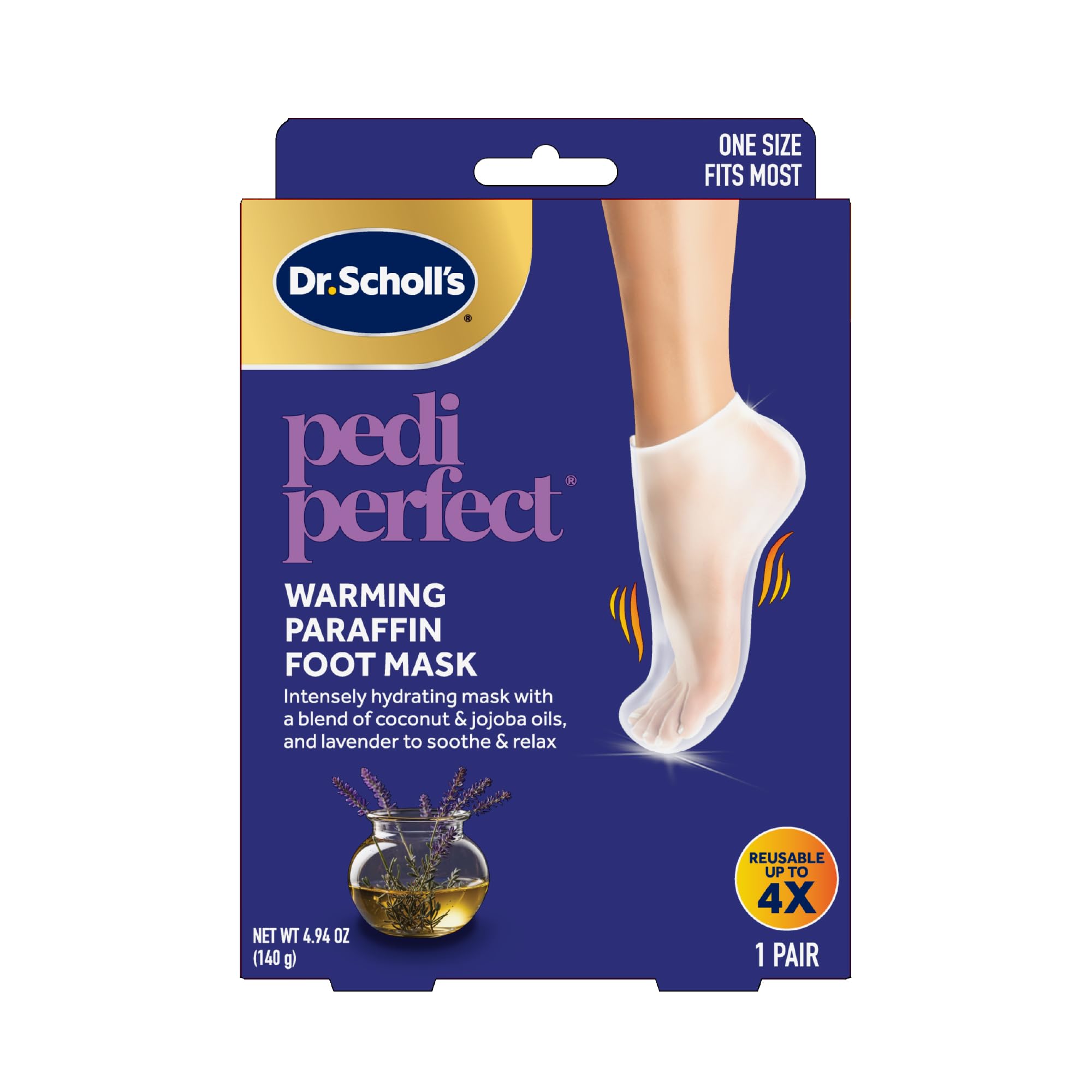Dr. Scholl's empaque frontal mostrando la mascarilla y beneficios