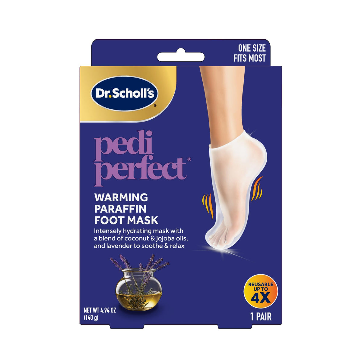 Dr. Scholl's empaque frontal mostrando la mascarilla y beneficios