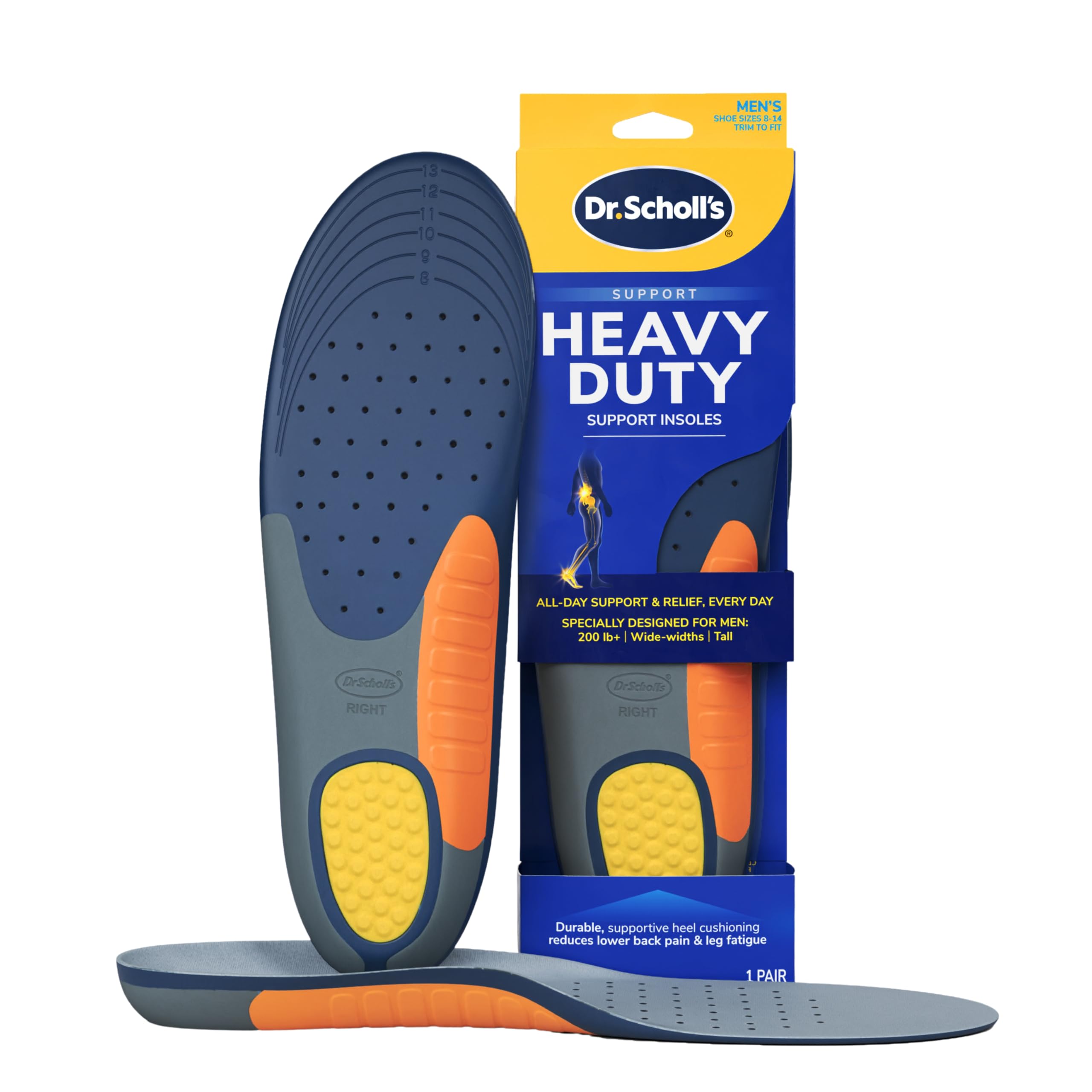 Dr. Scholl's vista frontal del par en su empaque mostrando ajuste y resistencia