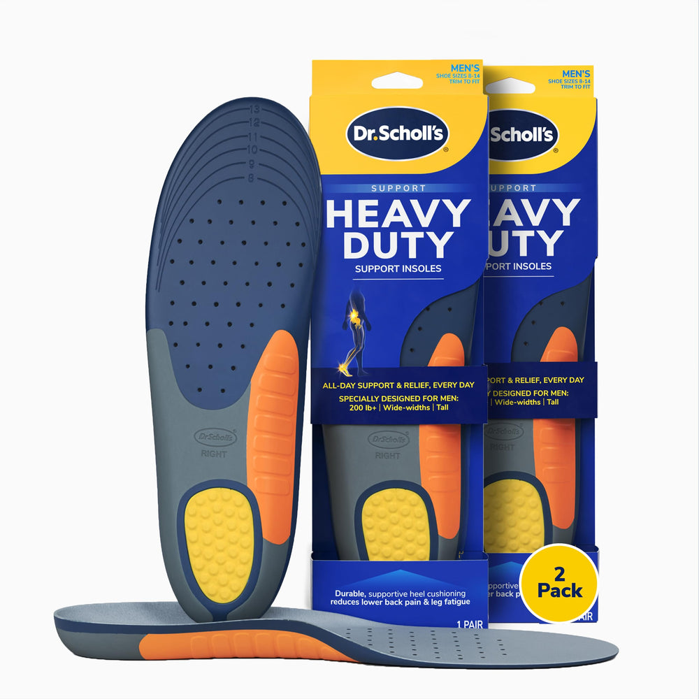 Dr. Scholl's envase frontal mostrando dos pares y beneficios de soporte