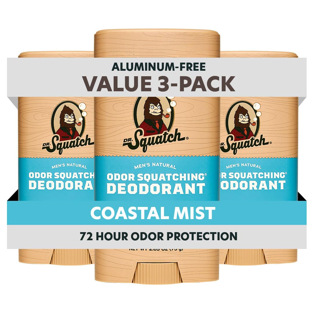Dr. Squatch empaque frontal Coastal Mist mostrando el stick y beneficio de frescura